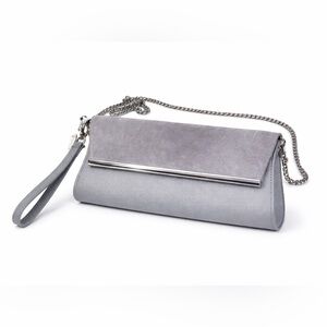 White House Black Market Gray Clutch Crossbody Chain Strap NWT Evening Bag